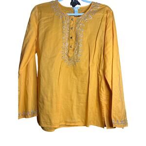 Women’s Large Old Navy Indian  Orange Embezelled light weight long Sleeve shirt